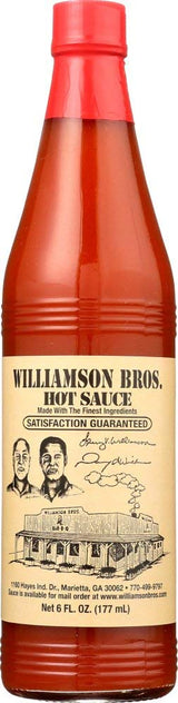 Williamson Bros. Hot Sauce - Aged Red Cayenne Peppers with Distilled Vinegar, Salt, and Xanthan Gum - Add a New Taste to Your Food (6 fl oz)