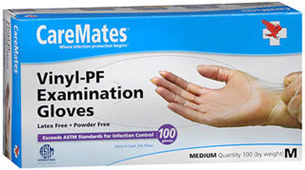 CareMates Vinyl Medical Exam Gloves, Latex Free Rubber, Powder Free, Extra Strong, 4 Mil Thick, Certified for Home Infusion, First Aid, Food Safe