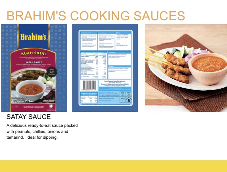 NT# Brahim's Sauce - Satay 180g -Brahim’s Satay Base Sauce is a delicious ready-to-cook sauce packed with peanuts, chillies, onions and tamarind ideal