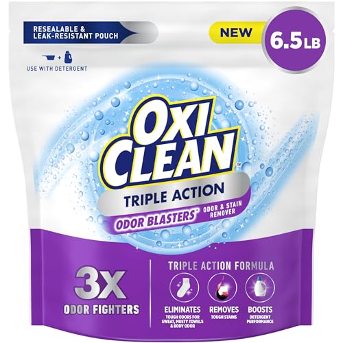 OxiClean Triple Action Odor Blasters Odor and Stain Remover Powder, Use with Detergent, Eliminates Tough Odors and Removes Stains, Color Safe