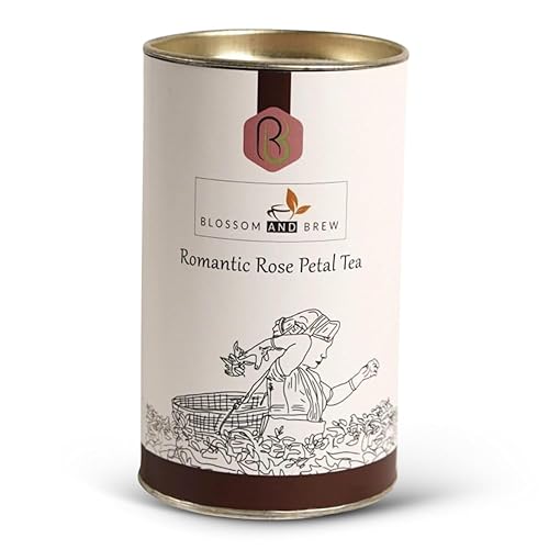 Blossom & Brew Romantic Rose Petal Tea (1.76oz) - Caffeinated Loose Leaf Black Tea with Dried Red Rose Petals - Floral Infusion for Hot or Iced Brew