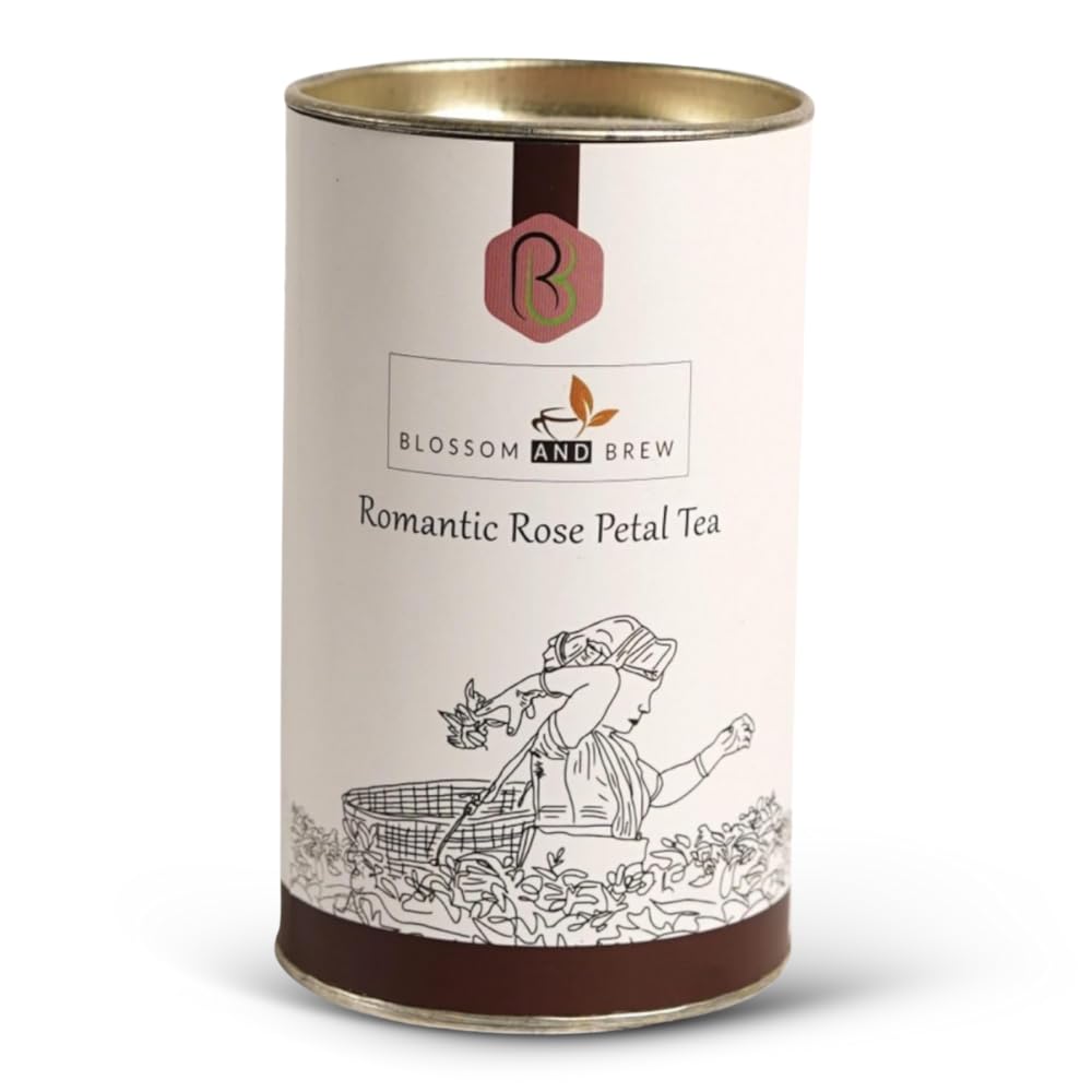 Blossom & Brew Romantic Rose Petal Tea (1.76oz) - Caffeinated Loose Leaf Black Tea with Dried Red Rose Petals - Floral Infusion for Hot or Iced Brew