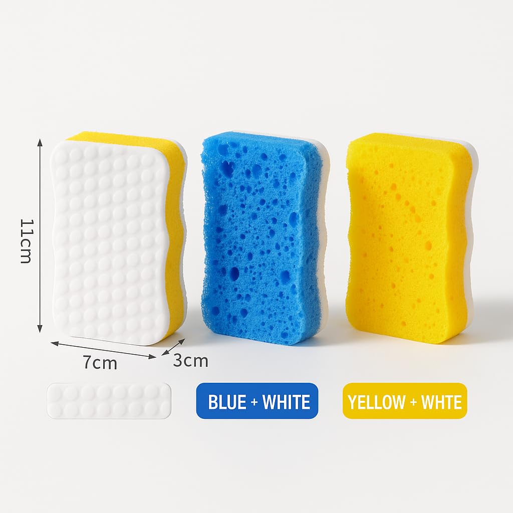 Ampang Wave-Shaped Scrub Sponges for Kitchen Cleaning - Nano Sponge & High-Foam Seaweed Cotton, Non-Scratch, Dishwasher Safe, Ideal for Washing Dishes