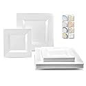 " OCCASIONS " 50 Plates Pack (25 Guests)-Heavyweight Wedding Party Square Disposable Plastic Plate Set -(25 x 9.5'' + 25 x 6.5'' (Square White)