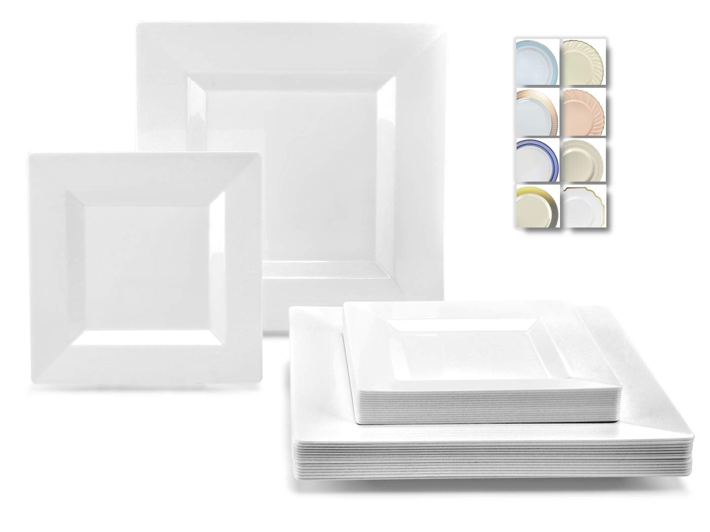 " OCCASIONS " 50 Plates Pack (25 Guests)-Heavyweight Wedding Party Square Disposable Plastic Plate Set -(25 x 9.5'' + 25 x 6.5'' (Square White)