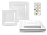 " OCCASIONS " 50 Plates Pack (25 Guests)-Heavyweight Wedding Party Square Disposable Plastic Plate Set -(25 x 9.5'' + 25 x 6.5'' (Square White)