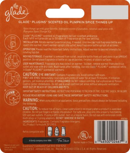 Glade PlugIns Refills Air Freshener Starter Kit, Scented and Essential Oils for Home and Bathroom, Pumpkin Spice Things Up, 0.67 Fl Oz, 1 Warmer + 1