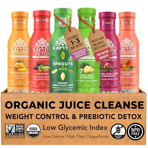 Karviva Organic Juice Cleanse Weight Control Pack - Ancient Remedies to Curb Sugar Cravings, Prebiotic Detox with Anti-Bloat Support, High Fiber