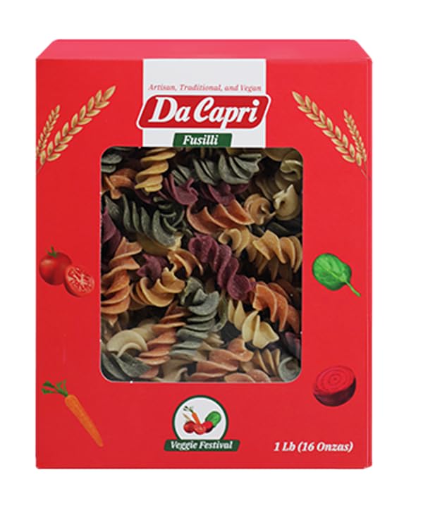 Da Capri Veggie Festival Fusilli (Pack Of 2) | Artisanal Homemade Pasta | 16 Oz Vegan & Healthy | 100% Natural & Plant-Based | Easy to make & Fast