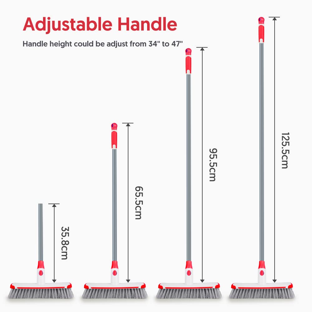 Floor Scrub Brush with Long Handle, Scrubbing Brush Squeegee Broom for Cleaning, 2 in1 Stiff Bristle Shower Scrubber Floor Squeegee for Pool Wall