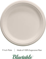 Compostable Paper Plates 9 Inch Bulk Plates [1000 Case Pack] - Biodegradable Made from 100% Sugarcane - Heavy Duty Disposable - Eco Friendly - Bagasse