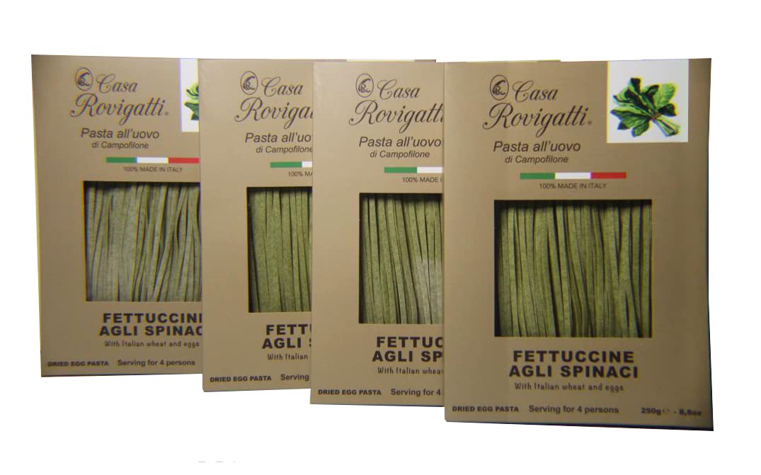 Fettuccine With Spinach (Pack of 4) - Italian Fettuccine Pasta Agli Spinaci From the region of Di Campofilone- Imported Italian Egg Pasta- 8.8 ounces