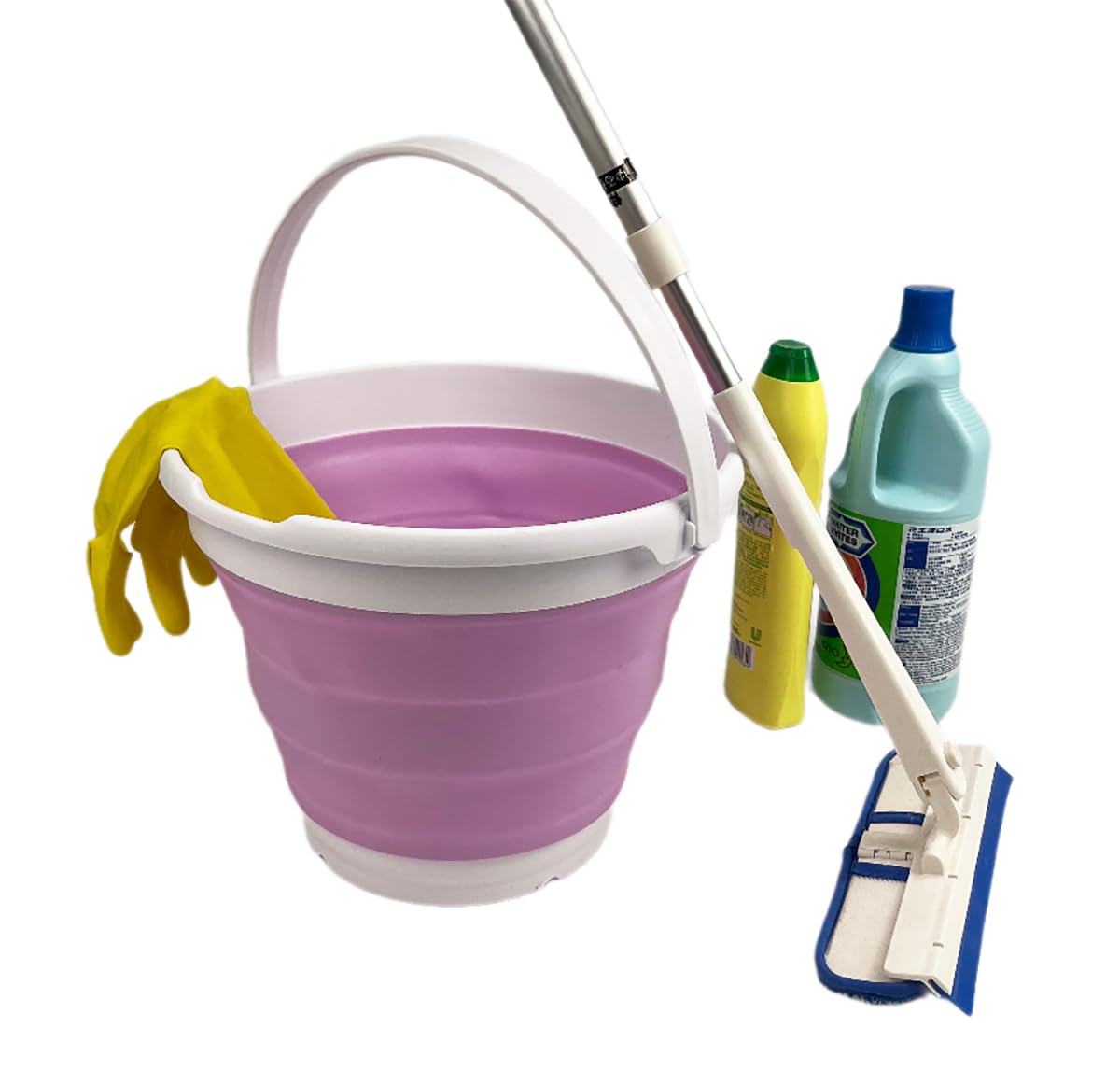 SAMMART Collapsible Plastic Bucket - Foldable Round Tub with Handle - Pop Up Saving (White/Pale Purple, 10L)