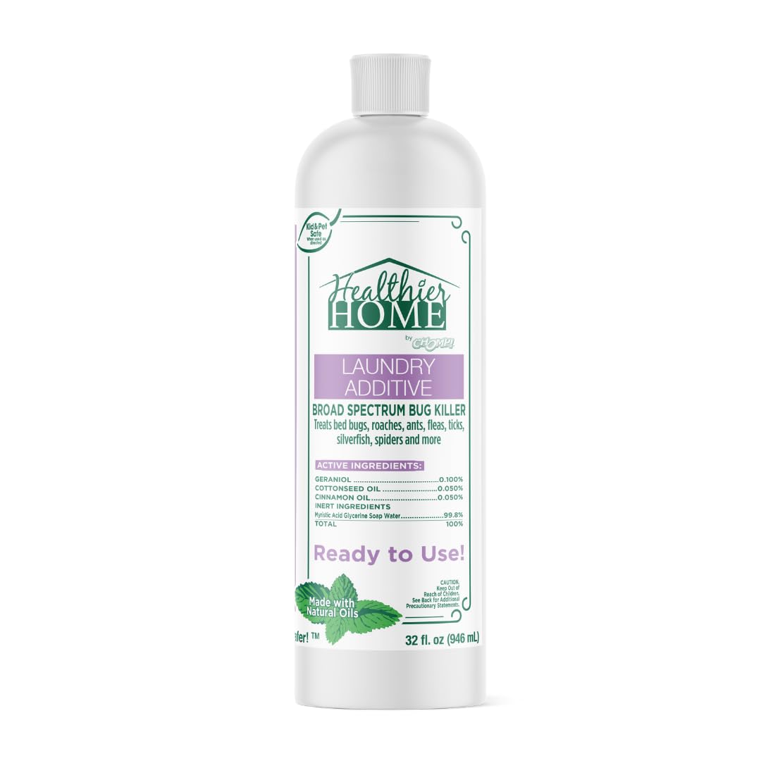CHOMP! Bed Bug and Pest Liquid Laundry Detergent Additive, Fleas, Ticks, Roaches, Spiders, Ants, Kid and Pet Safe, Plant Based, Residue Free, 32 oz