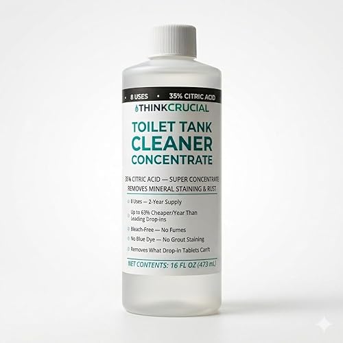 Think Crucial Toilet Tank Cleaner Concentrate - 35% Citric Acid, 8 Uses, Bleach-Free, No Blue Dye, Septic Safe - 16 fl oz