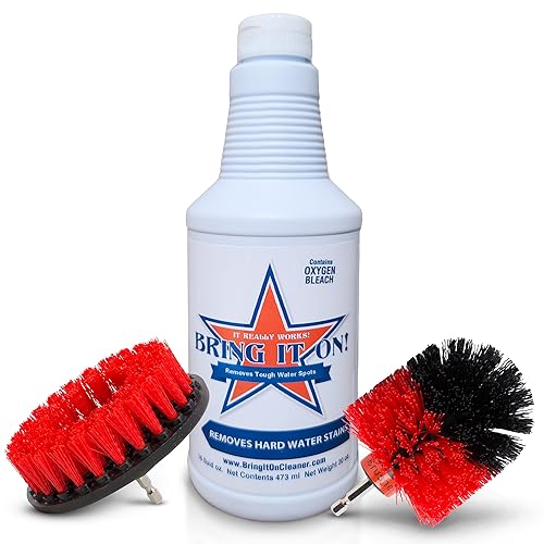 Bring It On Cleaner Hard Water Stain Remover + Grout Brush Cleaner Drill Brush Set, Shower Door, Tile Floor Cleaner, Great Baseboard Cleaner Tool