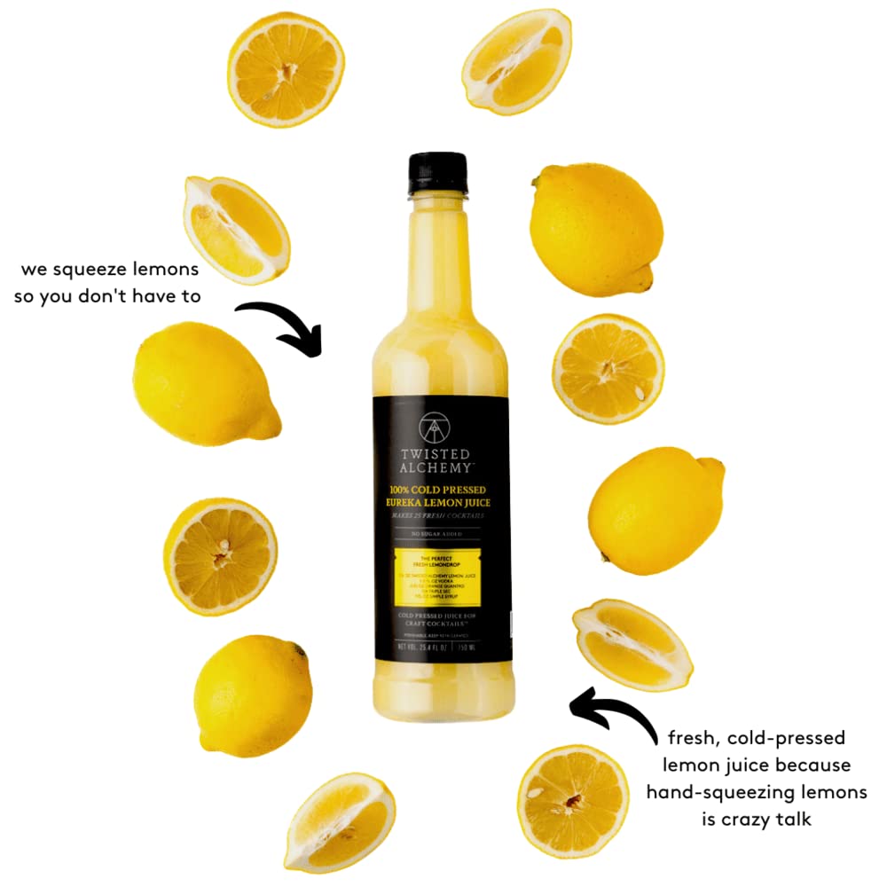 Twisted Alchemy Cold Pressed Fresh Lemon Juice For Craft Cocktails - Fresh, All Natural, Hand Squeezed Lemon Juice Cocktail Mixer - (25 Oz Bottle