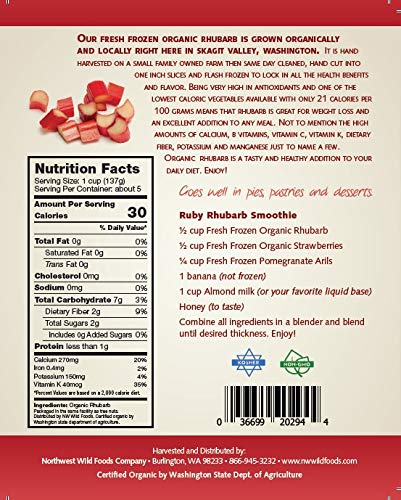 Fresh Frozen Organic Rhubarb by Northwest Wild Foods - Healthy Antioxidant Fruit Diet - for Smoothies, Pies, Jams, Syrups (4.5 Pounds)