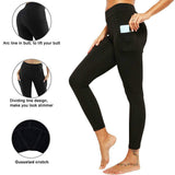 Fashion side phone pocket high waist running sports fitness yoga leggings (Black, L)