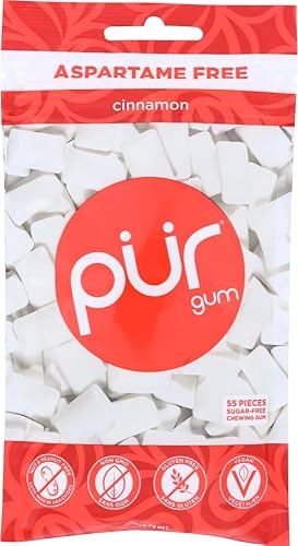 Pur Gum Cinnamon Gum, 80 Gram - 57 pieces per pack - 12 packs per case.