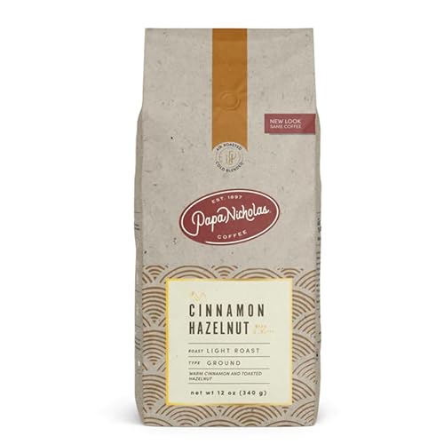 PapaNicholas Coffee Ground Coffee, Cinnamon Hazelnut | Light Roast | 100% Arabica | Warm Spiced Sweetness | Air Roasted & Cold Blended | Reliable