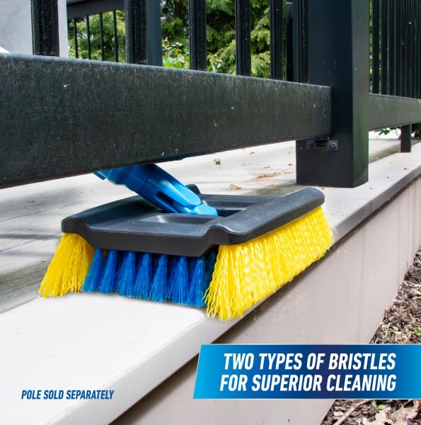 Unger Professional Lock-On Wood & Composite Deck Brush, Scrub for Outdoor Decks with Durable Dual-Bristle, Swivel Deck Cleaning Brush for Home