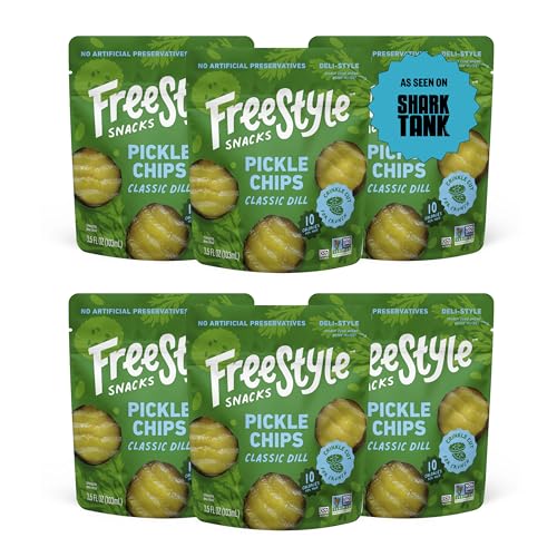 Freestyle Snacks Pickle Chip Snack Packs - Classic Dill - All Natural, Fresh-Packed Deli-Style Pickles - Non-GMO, Kosher, Gluten-Free, Low Calorie