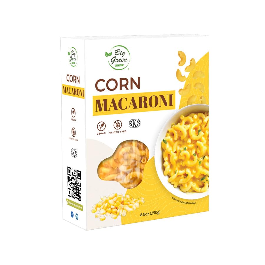 Big Green Food - Corn Macaroni, Premium Gluten-Free Penne Pasta, Wheat Free, Vegan Friendly (1 Box)