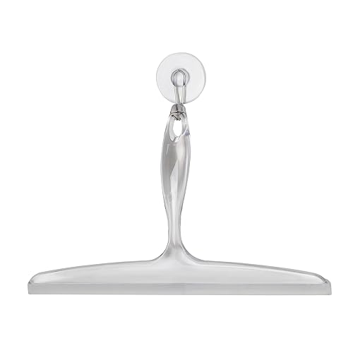 iDesign Plastic Bath Squeegee for Glass with Suction Hook Holder - 12", Clear