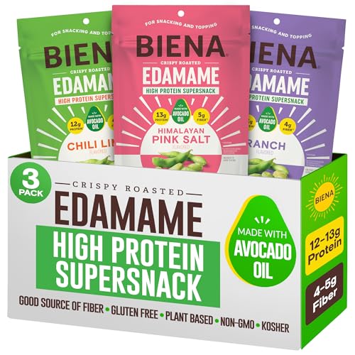 Biena Edamame Beans Snack High Protein Snacks - Healthy Office Snacks For Adults and Kids, 13g of Protein, 130 Low Calorie, Crunchy Edamame, Vegan