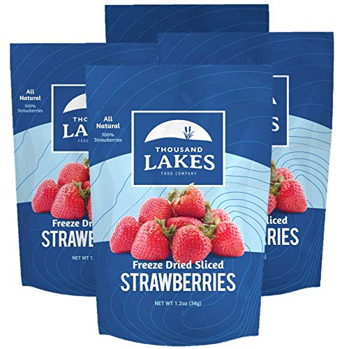 Thousand Lakes Freeze Dried Fruit - Strawberries 4-pack 1.2 ounces (4.8 ounces total) | No Sugar Added | 100% Sliced Strawberries