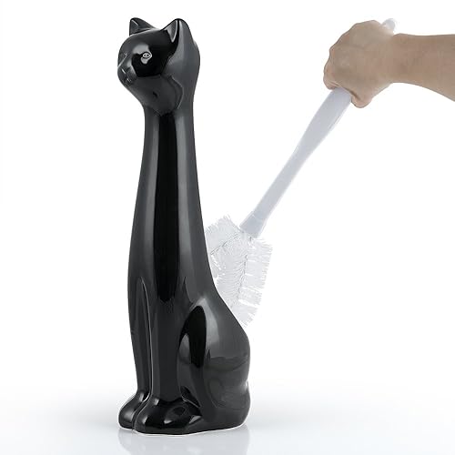 Allure Home Creation Black Cat 2-Piece Toilet Brush Holder and Brush Set