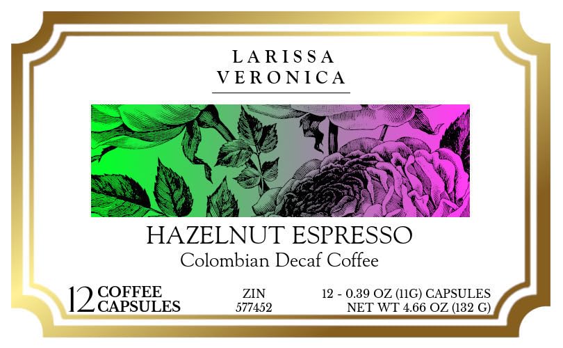 Hazelnut Espresso Colombian Decaf Coffee (Single Serve K-Cup Pods) (Gourmet, Naturally Flavored, Whole Coffee Beans) (12 pods, ZIN: 577452)