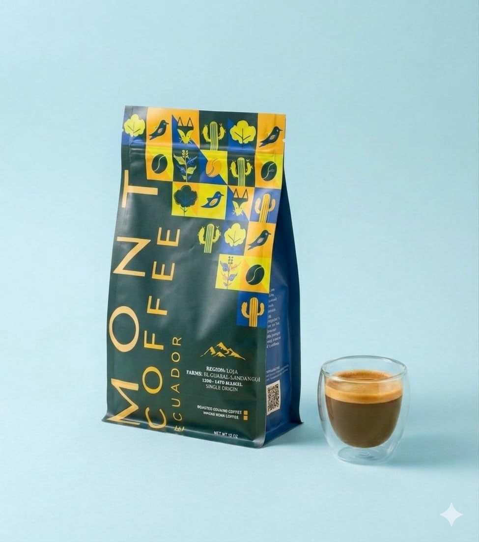 Mont Coffee Ecuador Single Origin Loja - 100% Arabica Typica Ground Coffee, Naturally Processed, Medium Roast Specialty, Small-Batch Fresh Roasted