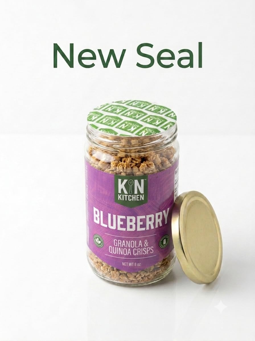 Kin Kitchen non-GMO Granola & Organic Quinoa Crisps, in a Glass Jar Recyclable and Resusable. Made with Real Fruit. No Artificial Colors, Flavors, or