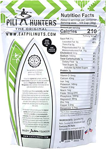 Pili Hunters Variety Pack, Wild-Harvested Keto Nuts, 4 Flavors - Raw Cacao, Coconut, Himalayan Salt, Classic Sugared, Vegan, Gluten-Free almost 1.5