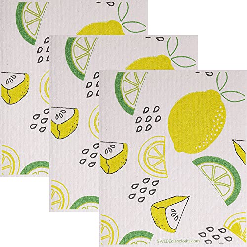 SWEDEdishcloths - Cellulose Sponge Dish Towels - Set of 3 Lemon Lime Swedish Dish Cloths