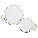 Prestee 50-Piece Disposable Plates Set - White with Gold Rimmed Plastic Plate for Parties, Holidays, Weddings - Includes 25 Dinner Plates and 25 Small