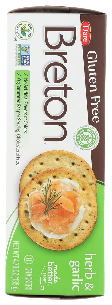Dare Breton Gluten Free Crackers, Herb and Garlic, 4.76 Ounce (Pack of 6) by Dare