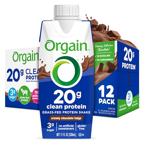 Orgain Clean Protein Shake, Grass Fed Dairy, Creamy Chocolate Fudge - 20g Whey High Protein, Kosher, Ready to Drink, Low Net Carbs, Gluten Free, No