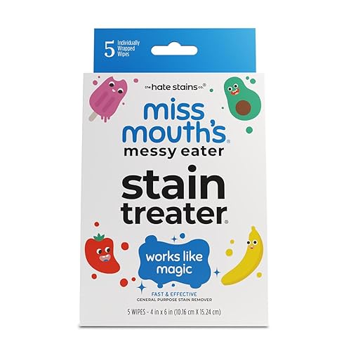 Miss Mouth's Stain Remover Wipes - Pack of 5, Unscented - Fast-Acting Messy Eater Stain Treater - Baby Food & Formula Cleanup - Travel Essentials