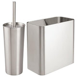 mDesign Modern Compact Freestanding MetalToilet Bowl Brush and Rectangle Open Wastebasket Garbage Can Combo Set for Bathroom Storage - Sturdy, Deep