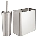 mDesign Modern Compact Freestanding MetalToilet Bowl Brush and Rectangle Open Wastebasket Garbage Can Combo Set for Bathroom Storage - Sturdy, Deep
