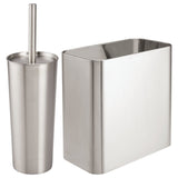 mDesign Modern Compact Freestanding MetalToilet Bowl Brush and Rectangle Open Wastebasket Garbage Can Combo Set for Bathroom Storage - Sturdy, Deep