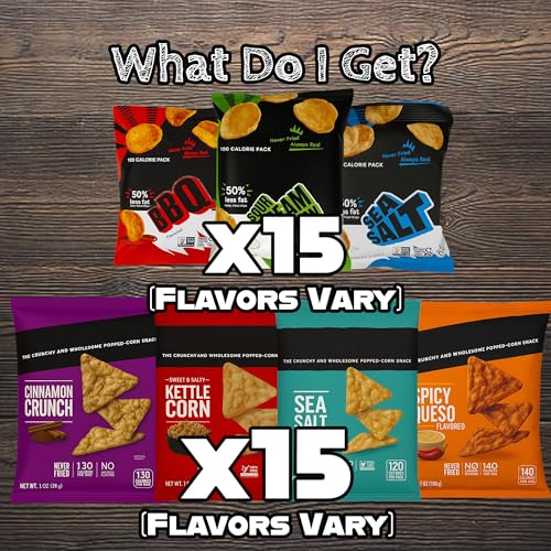 Popped Snack Variety Pack - 30 Count Snack Box with Air-Popped and Crunchy Chip Alternatives - Individually Wrapped Bags Assembled by Bussin Boxes
