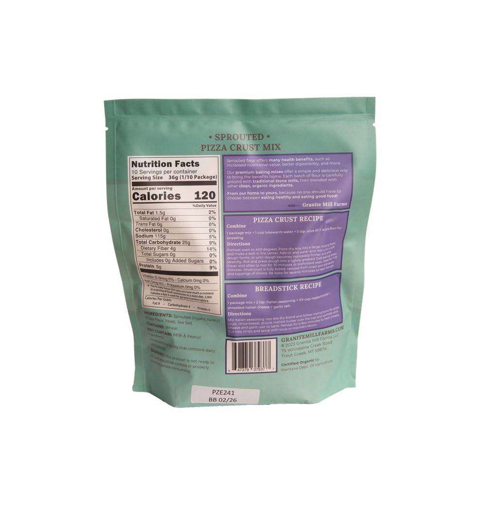Granite Mill Farms Sugar Free Sprouted Organic Pizza Crust Mix, 360 grams, 12.7 Ounce (Pack of 1)