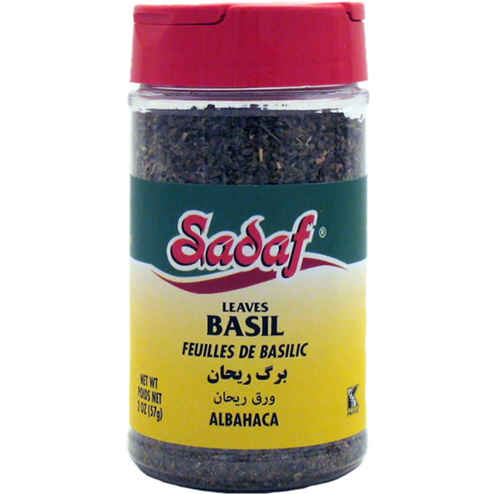 Sadaf Basil Leaves - Dried Basil Leaves for Cooking and Food Seasoning - Flavorful Herb - Mediterranean Cuisine Spice - Kosher - 2 Oz Bottle