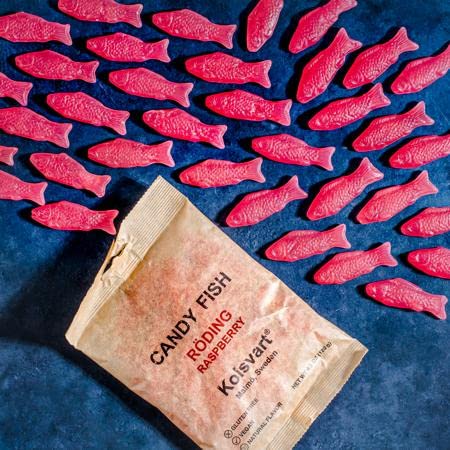 Kolsvart Swedish Gummy Fish & Licorice Candy | Vegan & Gluten Free | 4.2 OZ | Pack of 5 | Raspberry
