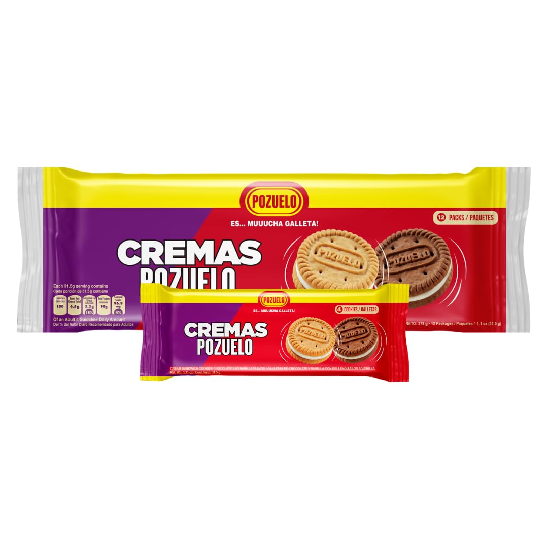 Cremas Pozuelo Mixed Chocolate and Vanilla Sandwich Cookies, 13.3 oz (Pack of 3)