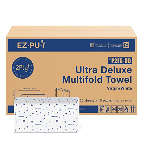 EZbrnd Ultra Deluxe 2ply+ MULTIFOLD Paper Towels, White, 15 pk x 120 Sheets, P2F5-UD (Large Sheet)